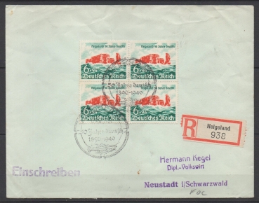 Michel Nr. 750, Helgoland auf Einschreibebrief mit Ersttagsstempel.